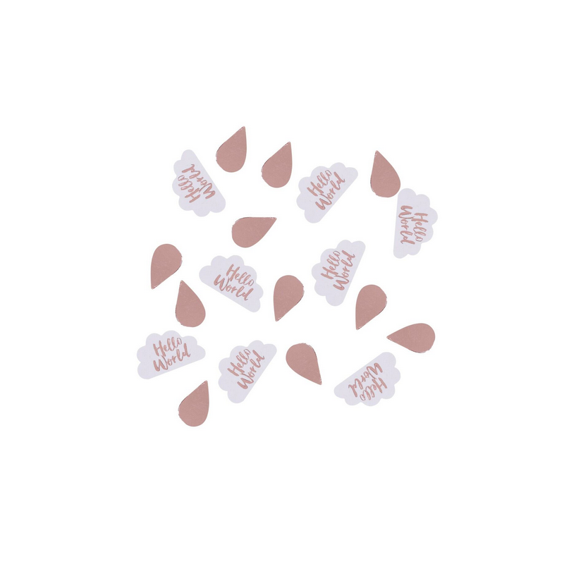 Confettis Nuages et Gouttes d'eauHello World Rose Cuivré Mint Baby Shower