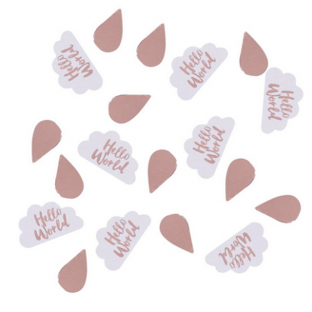 Confettis Nuages et Gouttes d'eauHello World Rose Cuivré Mint Baby Shower