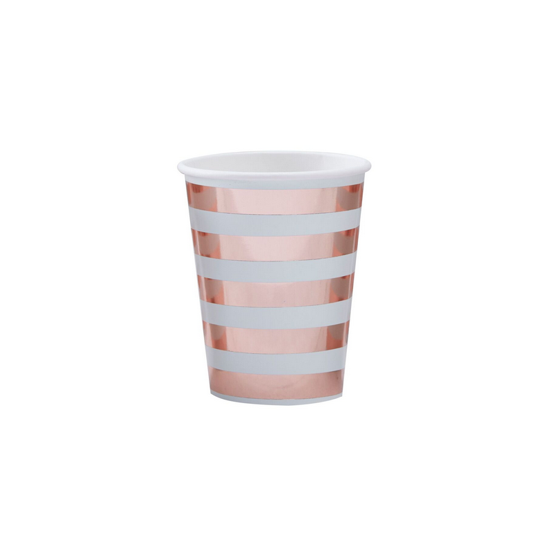 Gobelets Mint et Rose Cuivré Rayé Baby Shower Hello World