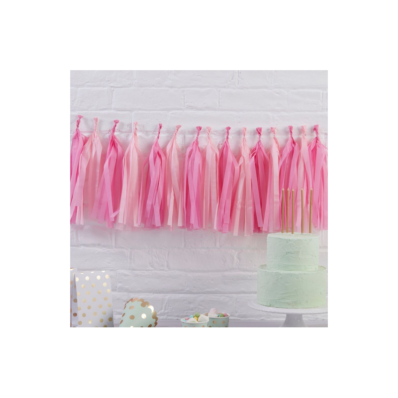 Guirlandes de Tassels Pompons Roses en papier de soie