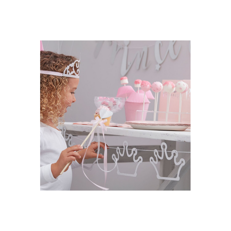 Banderole à Fanions Diadème Glittler de Princesse Argent