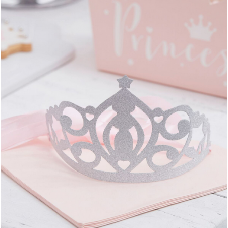 Grandes Serviettes Premium Princesse Diadème Rose et Argent