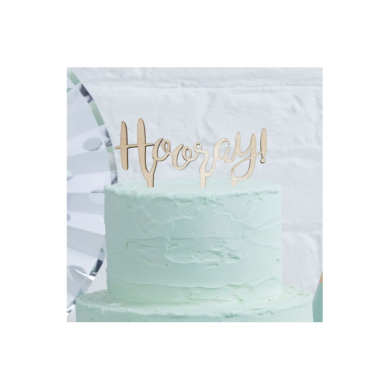 Pique en Bois "Hooray" Décor pour Gâteau