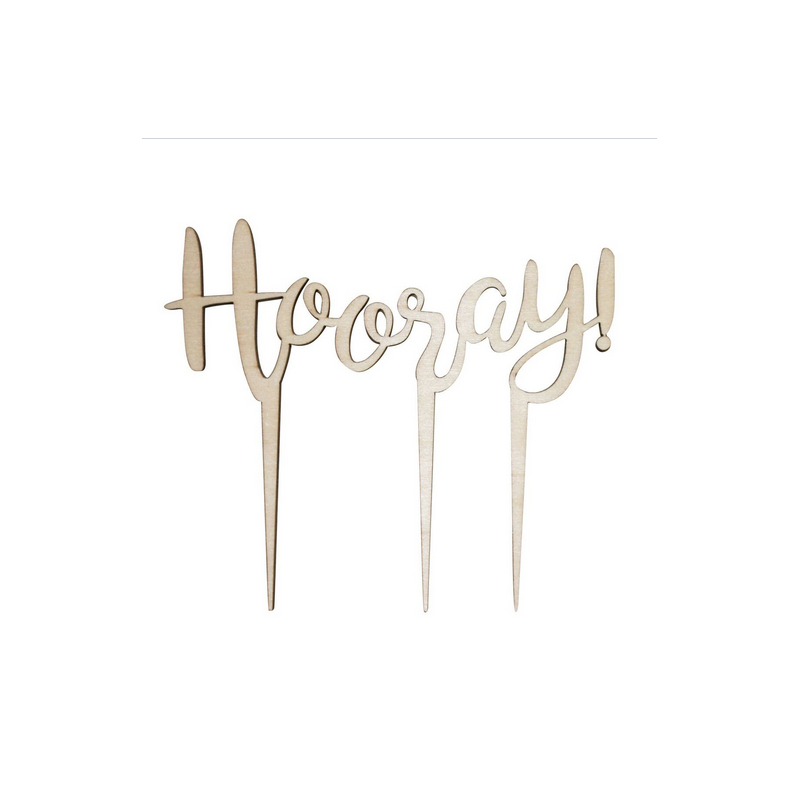 Pique en Bois "Hooray" Décor pour Gâteau