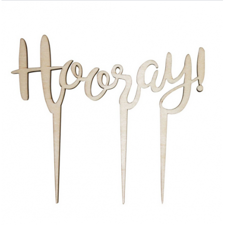 Pique en Bois "Hooray" Décor pour Gâteau