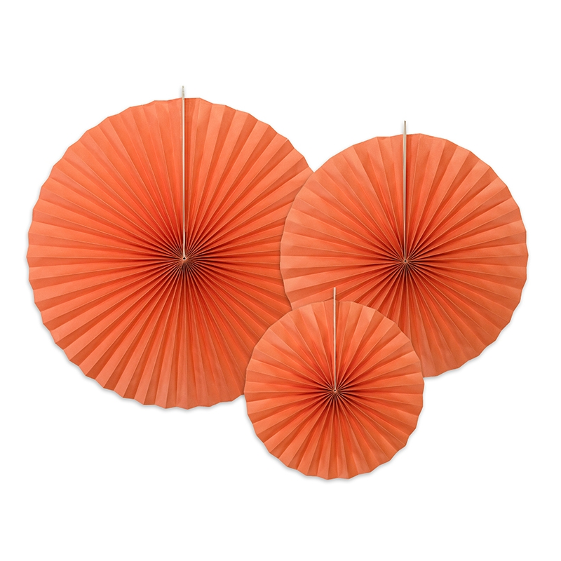 3 Rosaces Orange Unies Eventails à Suspendre Assortis