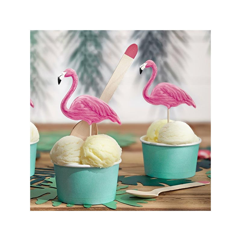 6 Grands Piques Cup Cake Flamant Rose Flamingo Sweet Table en plastique