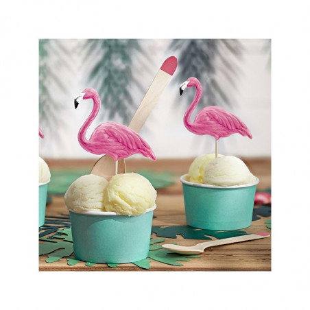 6 Grands Piques Cup Cake Flamant Rose Flamingo Sweet Table en plastique