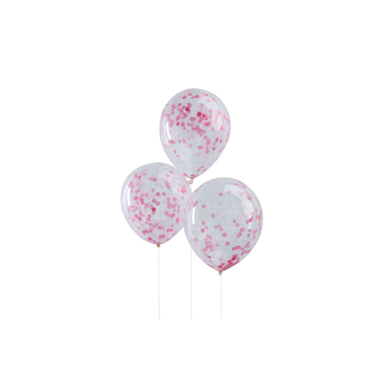 5 Ballons Transparent Latex Confettis Rose