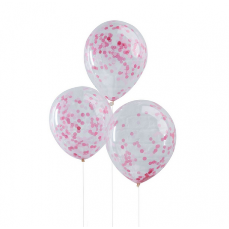 5 Ballons Transparent Latex Confettis Rose