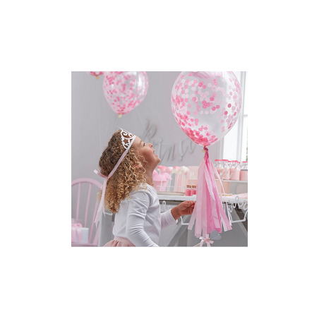 5 Ballons Transparent Latex Confettis Rose