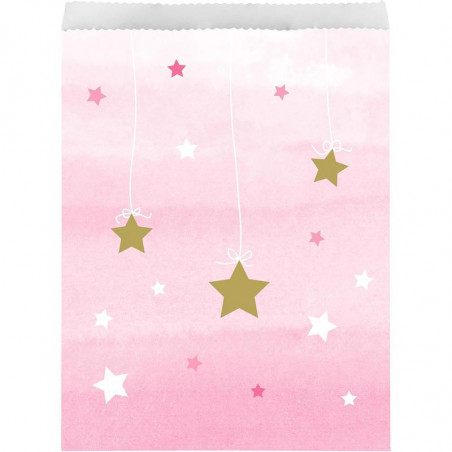 10 Sachets Cadeaux Invités Etoiles Rose pastel et doré Little Star rose et doré