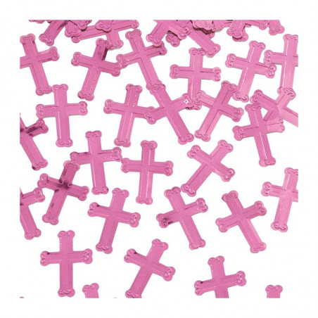 Confettis roses Baptême Communion Croix