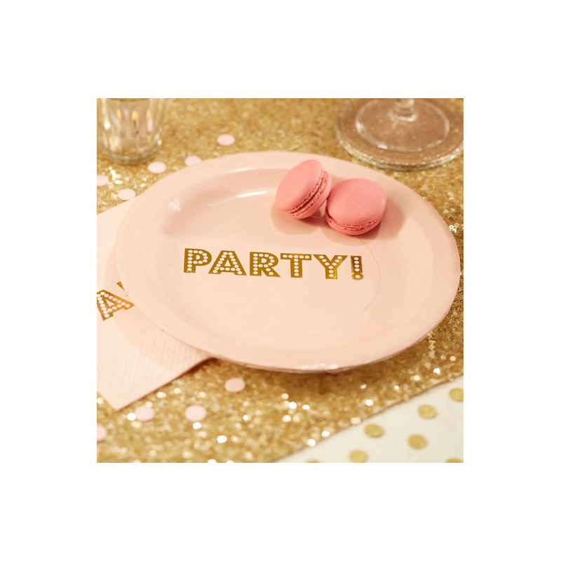 Grandes Assiettes "Party" - Rose Poudré et Doré Anniversaire