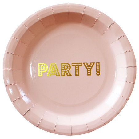 Grandes Assiettes "Party" - Rose Poudré et Doré Anniversaire