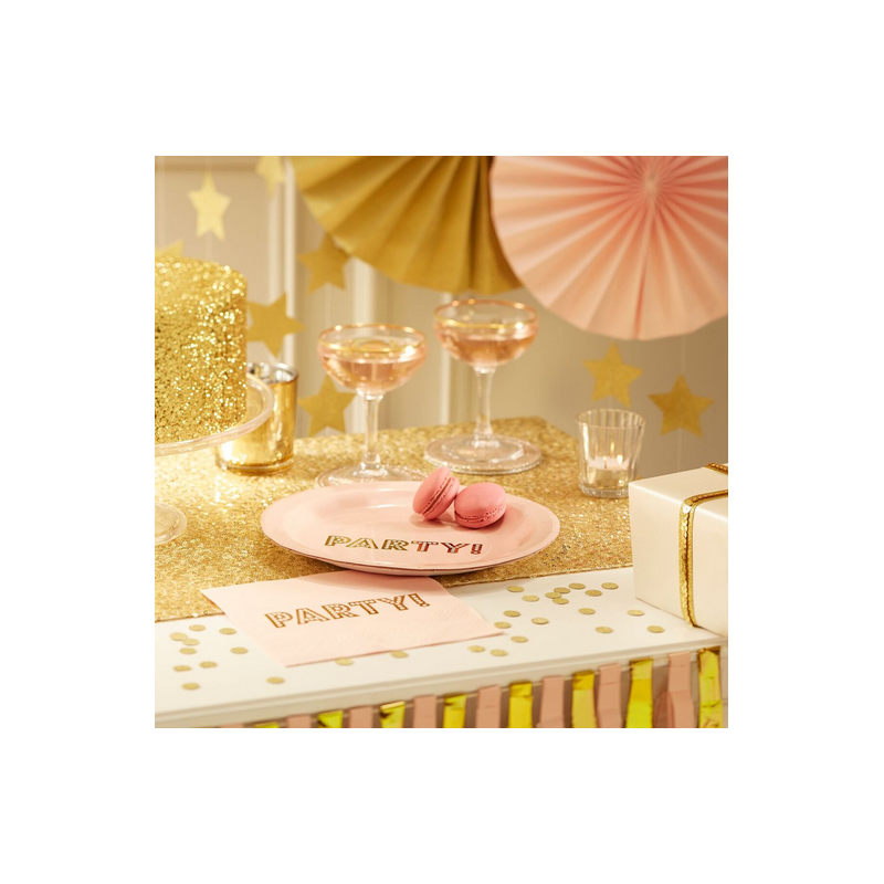 Grandes Assiettes "Party" - Rose Poudré et Doré Anniversaire