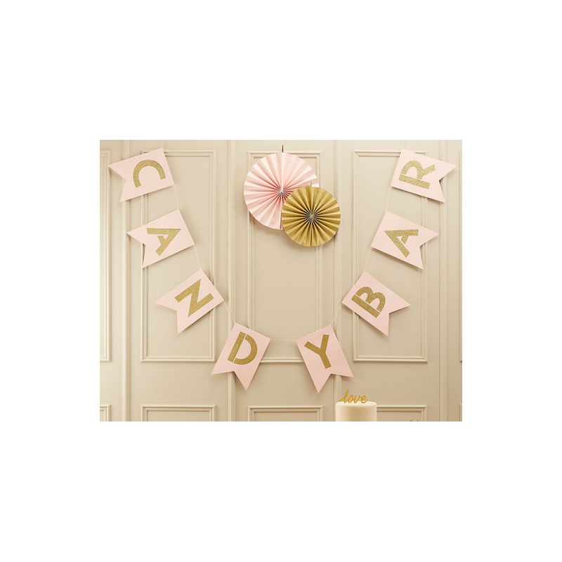 Banderole Fanions Premium Candy Bar - Rose Poudré et Doré Anniversaire