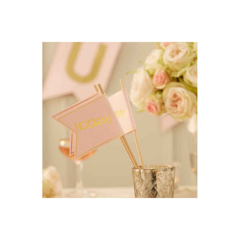 10 Grands Piques Hooray Décoration - Rose Poudré et Doré
