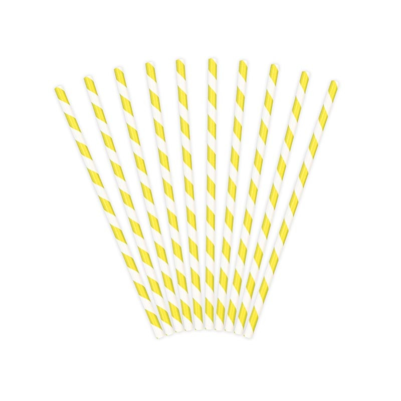 Pailles Rétro Rayées Jaune et Blanc