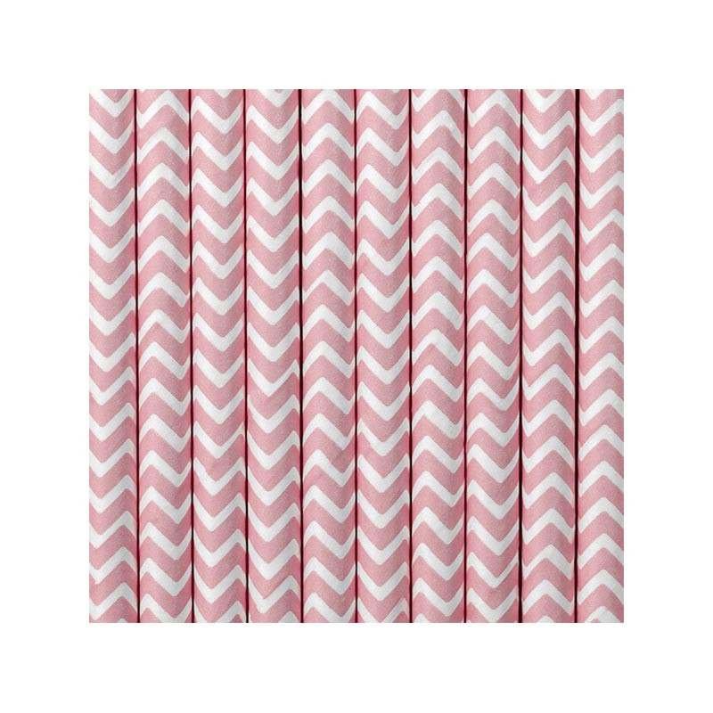 Pailles Rétro Chevron Zig Zag Rose clair Blanc