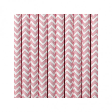 Pailles Rétro Chevron Zig Zag Rose clair Blanc