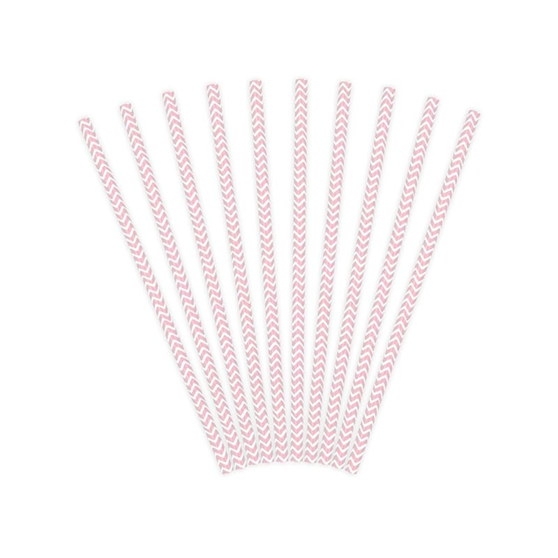 Pailles Rétro Chevron Zig Zag Rose clair Blanc