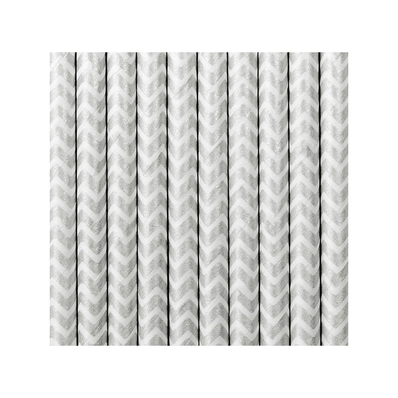 Pailles Rétro Chevron Zig Zag Gris Argent Blanc
