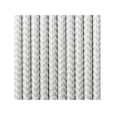 Pailles Rétro Chevron Zig Zag Gris Argent Blanc