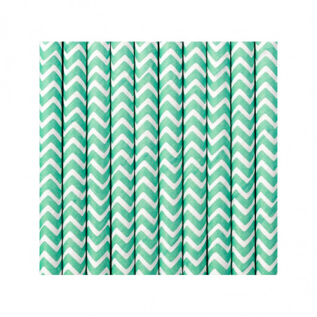 Pailles Rétro Chevron Zig Zag Vert Clair Blanc