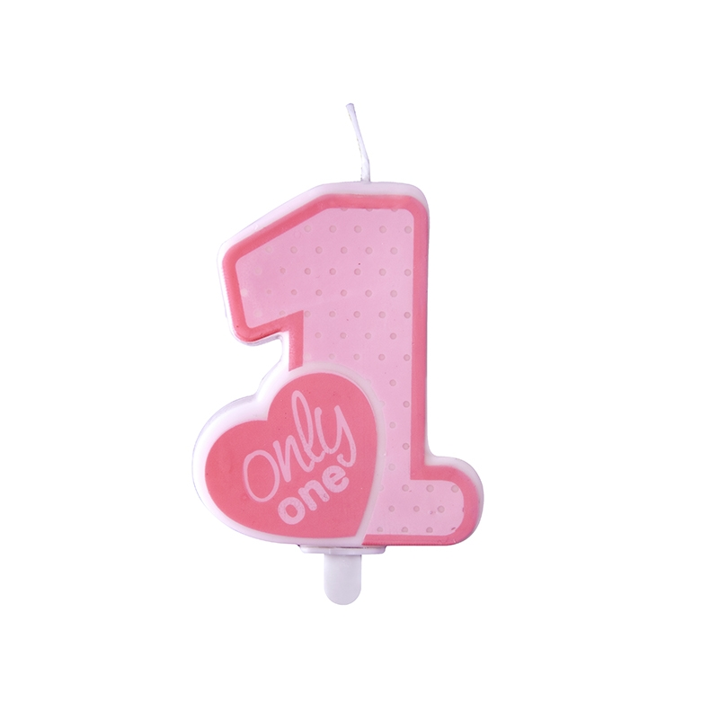 Bougie Mon Premier Anniversaire Bebe Chiffre 1 Un Pois Rose