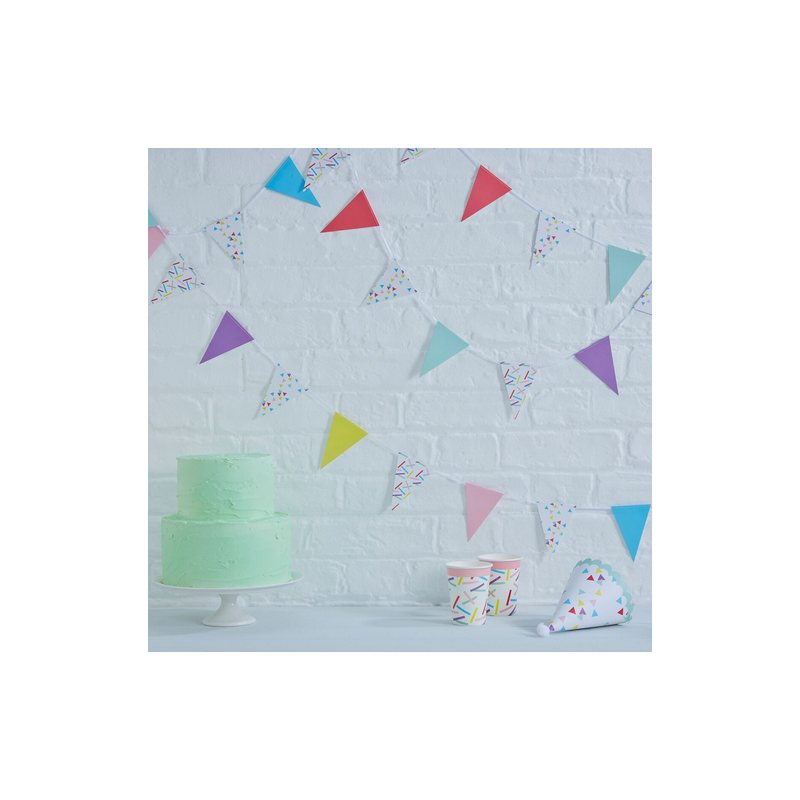 Banderole Géante avec Petits Fanions Triangle en Papier Confettis Colorés Party Anniversaire Enfant