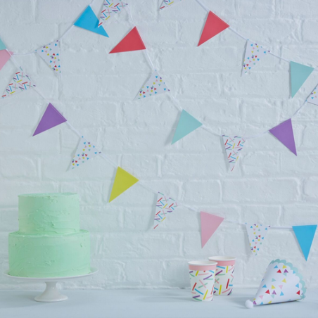 Banderole Géante avec Petits Fanions Triangle en Papier Confettis Colorés Party Anniversaire Enfant