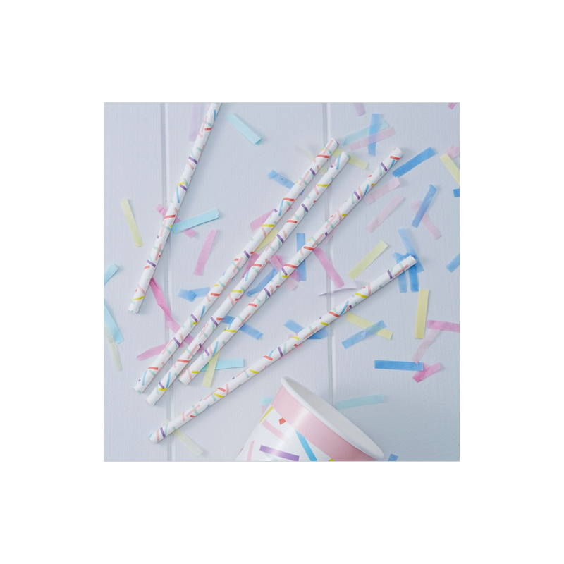 25 Pailles A Motif Confettis Colorés Party Anniversaire Enfant