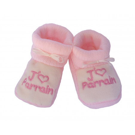 Chaussons bébé roses et blancs J'aime Parrain