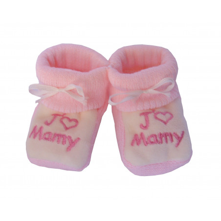 Chaussons bébé roses et blancs J'aime Mamy