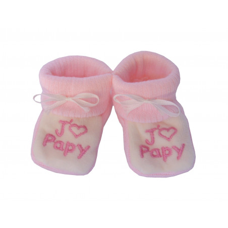 Chaussons bébé roses et blancs J'aime Papy