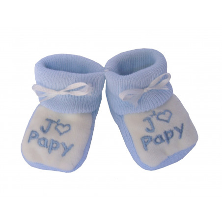 Chaussons bébés bleu et blanc J'aime Papy
