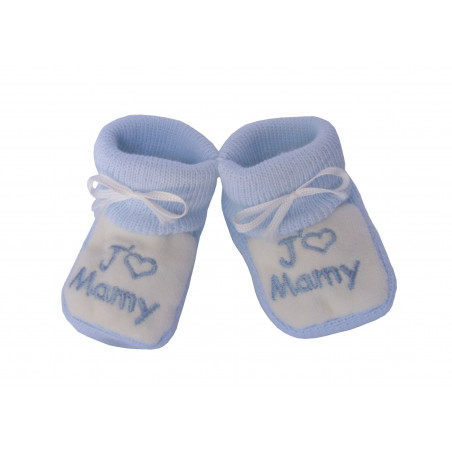 Chaussons bébés bleu et blanc J'aime Mamy