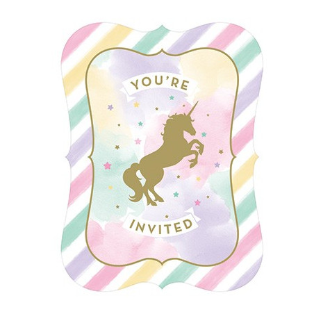 Invitation Licorne Dorée & Pastel - Anniversaire