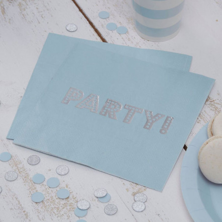 Grandes Serviettes Bleu Poudré & Argent - Anniversaire Party