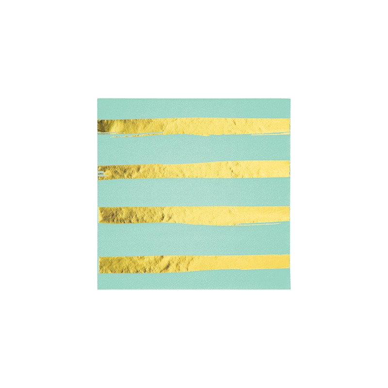 16 Grandes Serviettes Rayés Vert Mint et Doré
