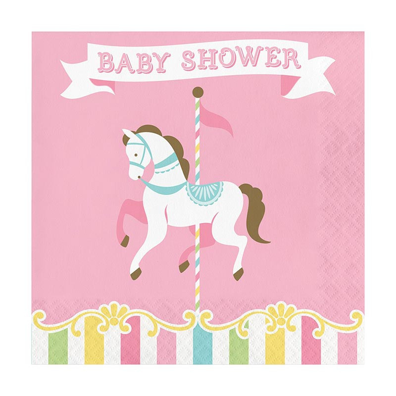 Grandes Serviettes Baby Shower Carrousel Pastel et Doré