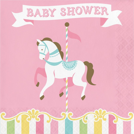 Grandes Serviettes Baby Shower Carrousel Pastel et Doré