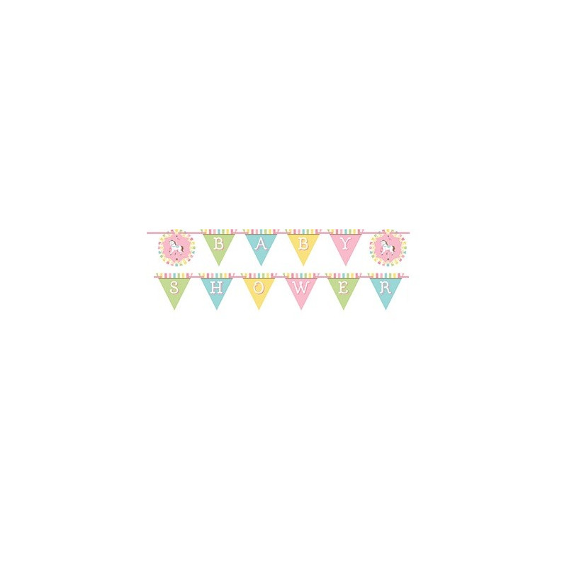 Banderole à Fanions Baby Shower Carrousel Pastel et Doré
