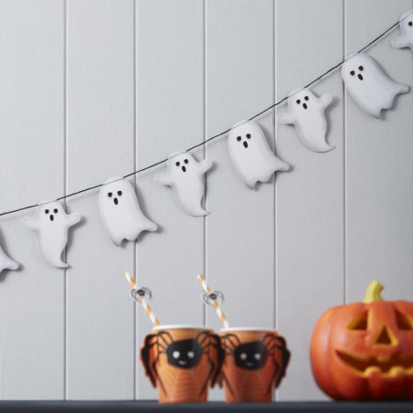 Guirlande en Bois Fanions Citrouille Orange - Happy Halloween