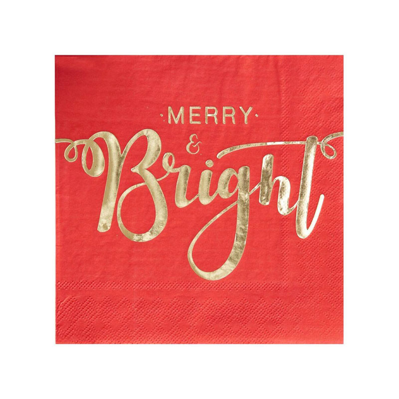 20 serviettes cockail Merry Bright - rouge et doré