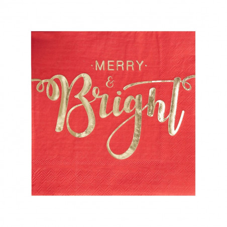20 serviettes cockail Merry Bright - rouge et doré