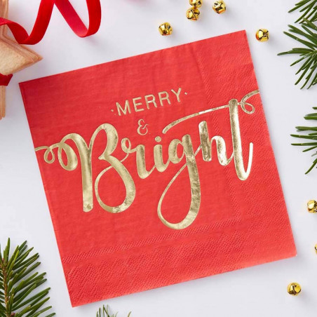 20 serviettes Merry & Bright - rouge et doré 20 serviettes Merry & Bright - rouge et doré