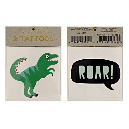 2 Tatouages Dinosaure & Roar Anniversaire Meri Meri