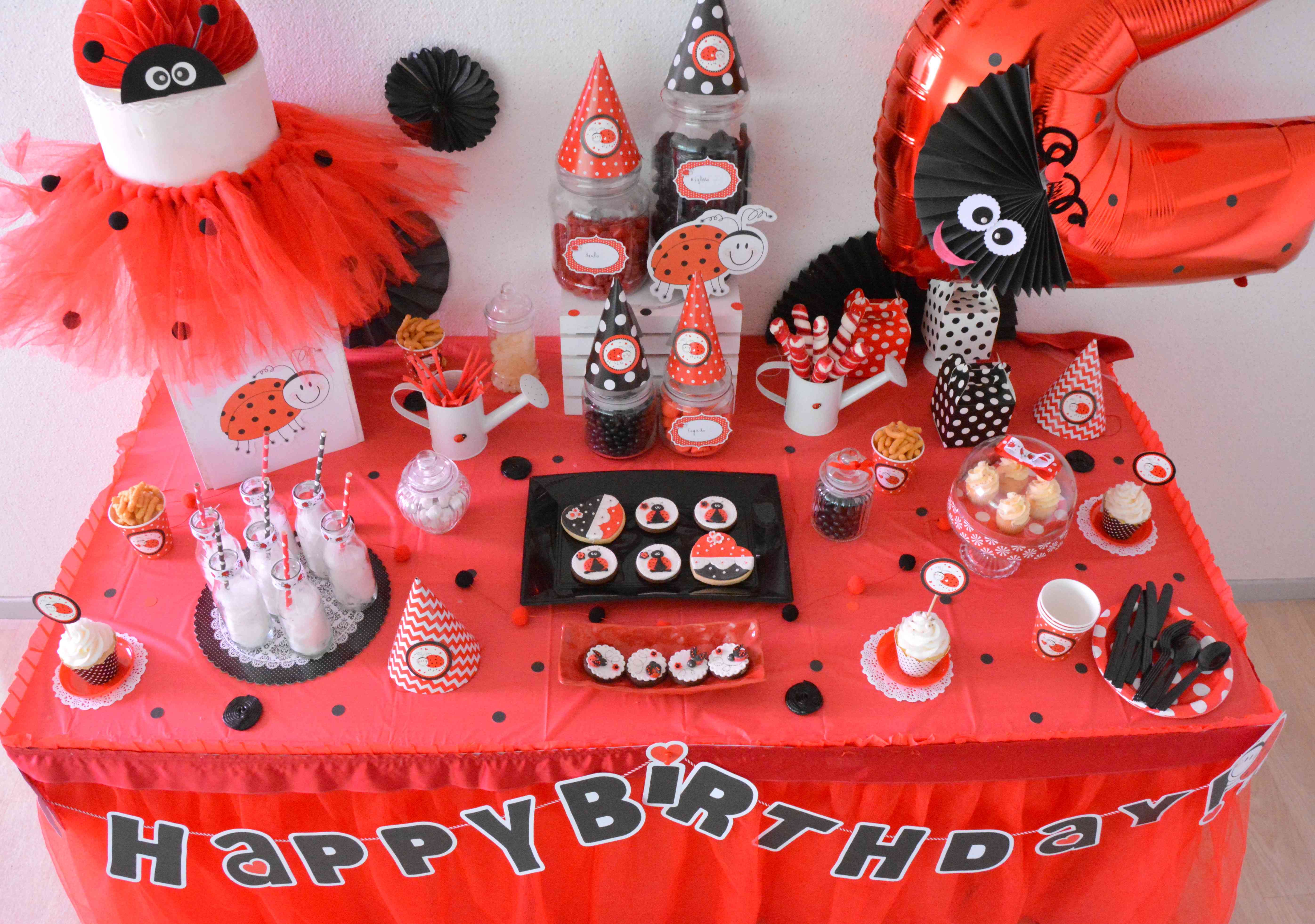 Anniversaire Decoration Theme Coccinelle Petite Fille Deux Ans Rouge Et Noir